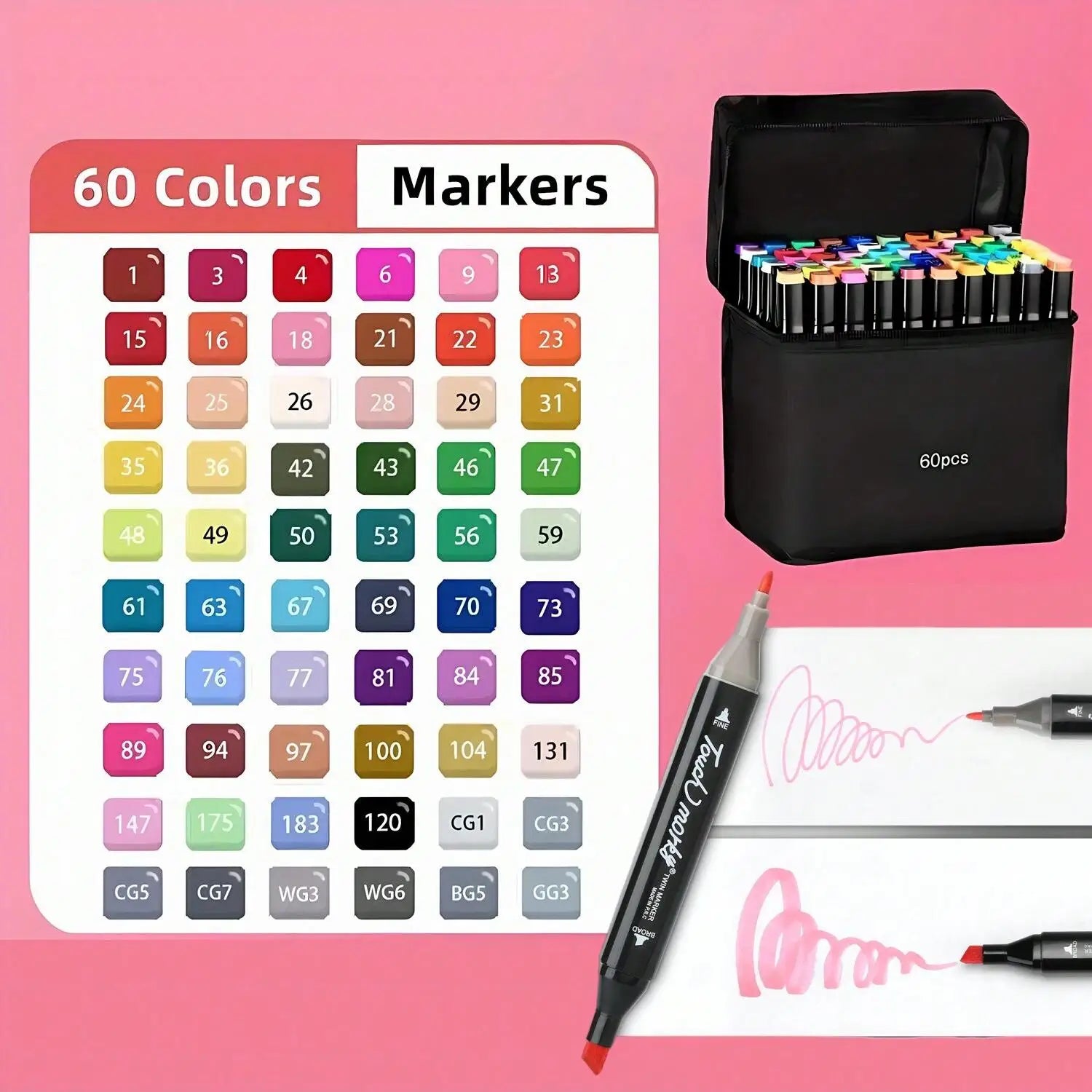 Dual Tip Artist Alcohol Markers Set with Carrying Case