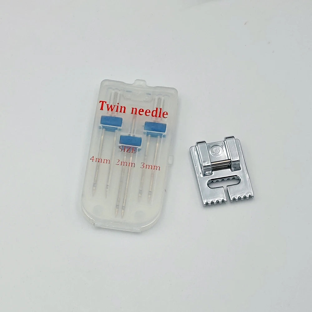 3Pcs/Set Double Needles Size 2/3/4mm And Wrinkled 9 Grooves Sewing Presser Foot