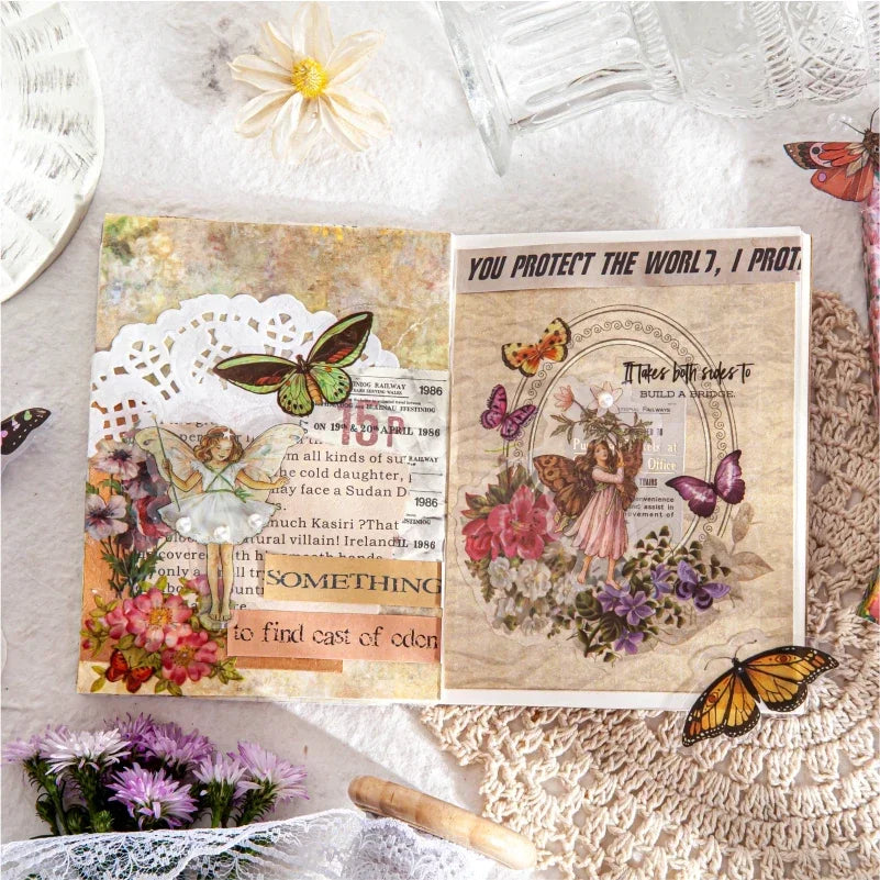 45 Pieces Stickers scrapbook Retro Flower fairy diary