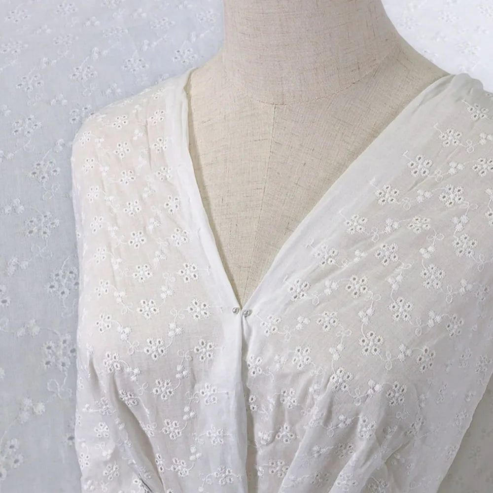 Embroidery Lace 100% Cotton Fabric by Half Yard