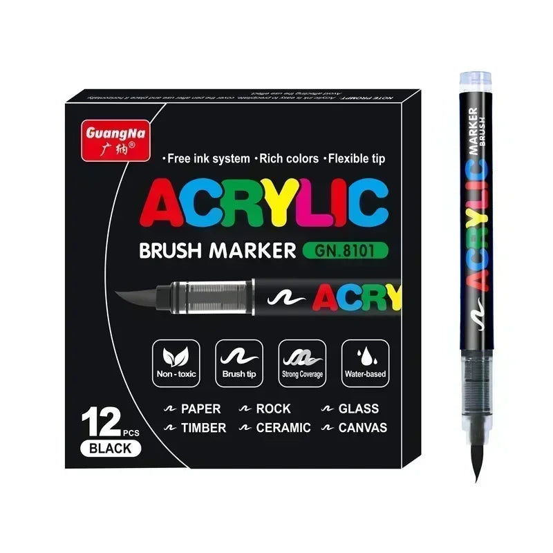 360/12 Colors Acrylic Paint Pens Markers Brush Tip