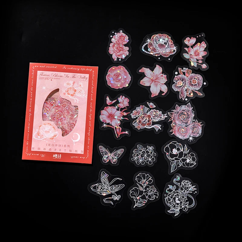 30pcs PET Transparent Stickers Plant Flowers Decorative Labels Scrapbooking