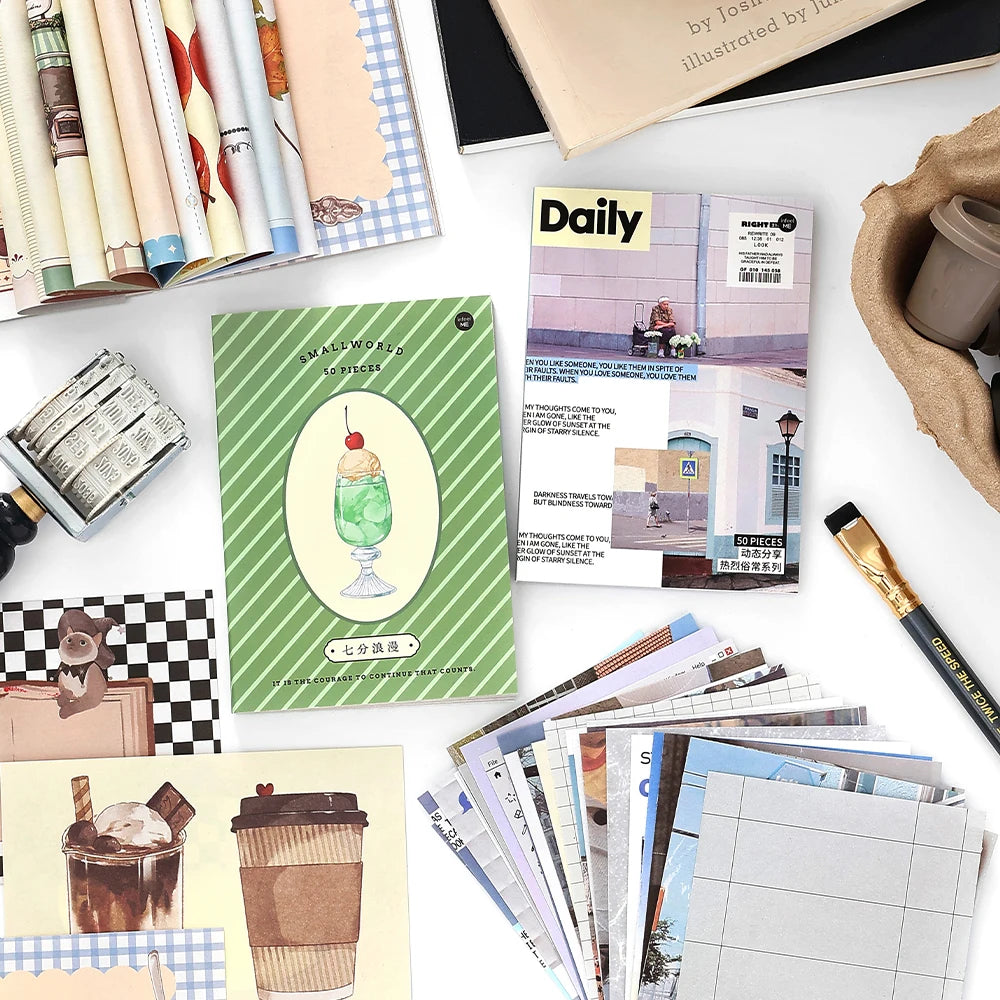 50 sheets Retro Ins Memo Material Book Decorative Paper
