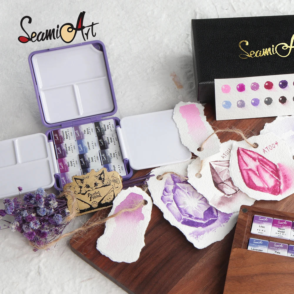 SeamiArt 12color Amethyst Professional Solid Watercolor Set