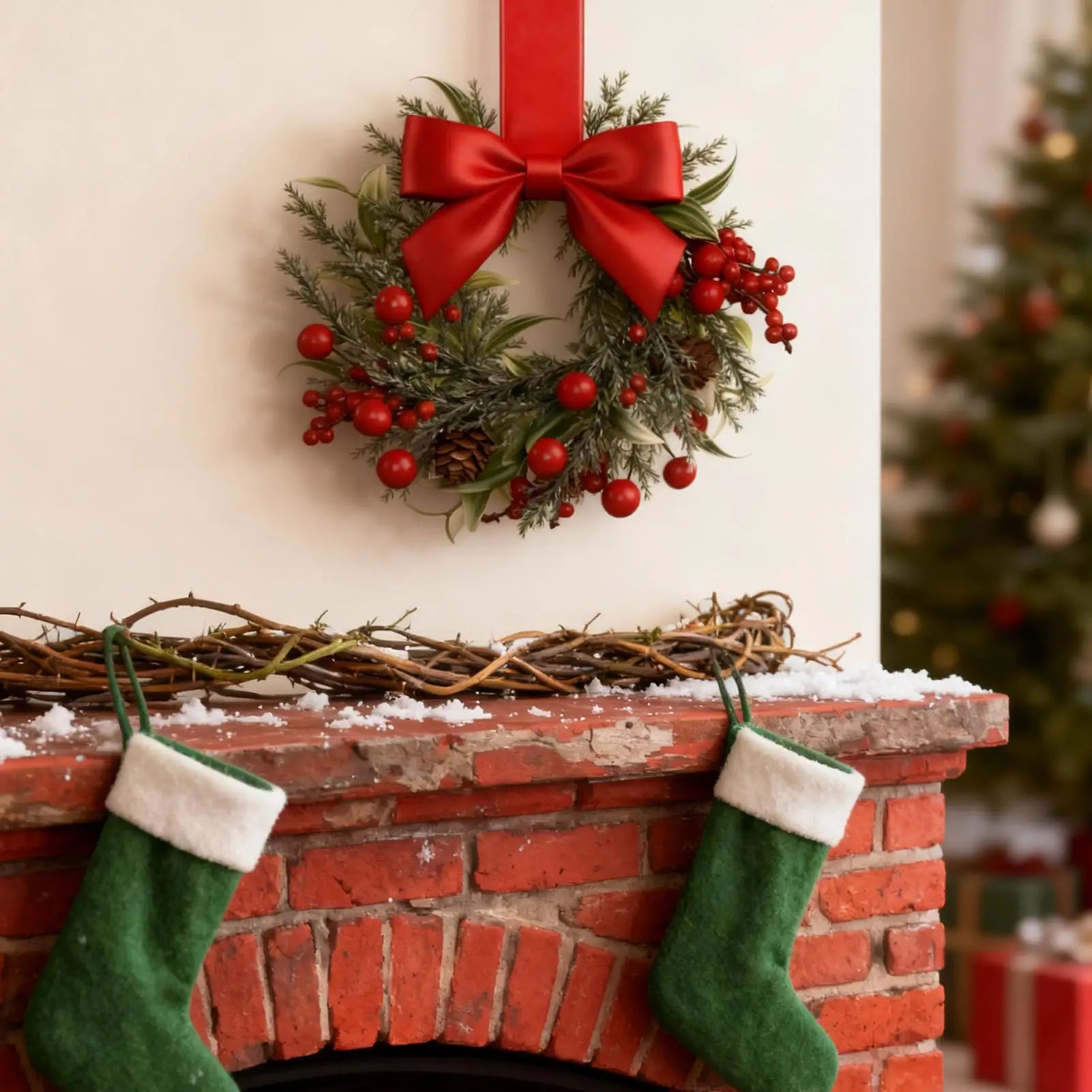 Winter Greenery Wreath with Red Berries