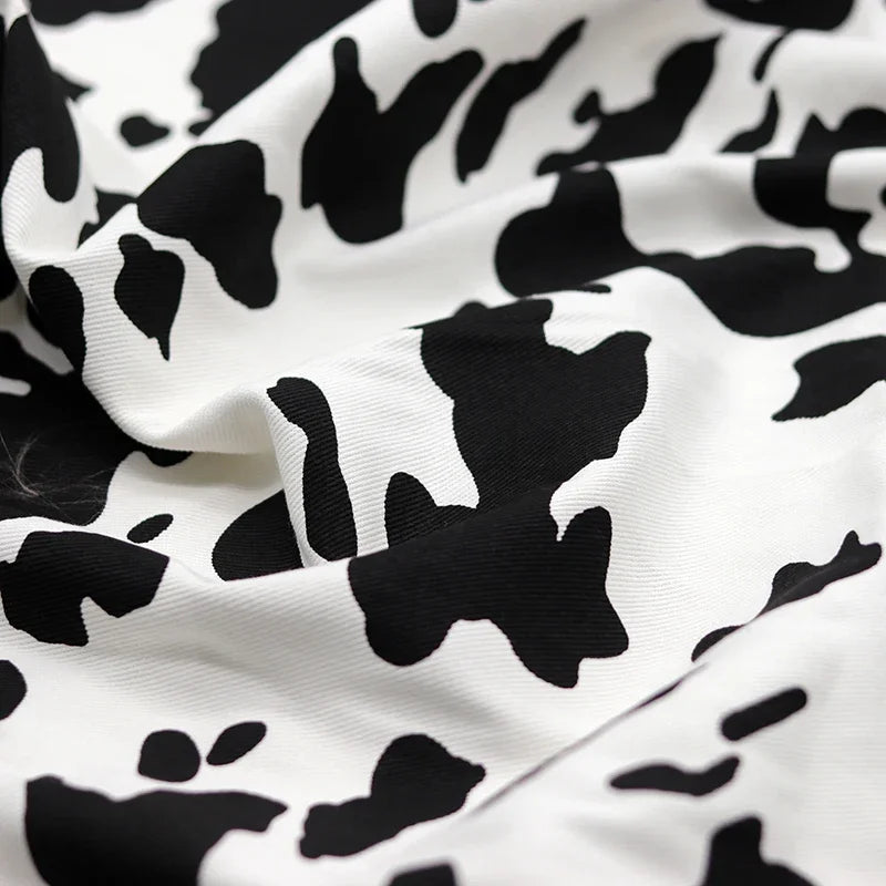 Cotton Twill Jeans Fabric Cow Printed