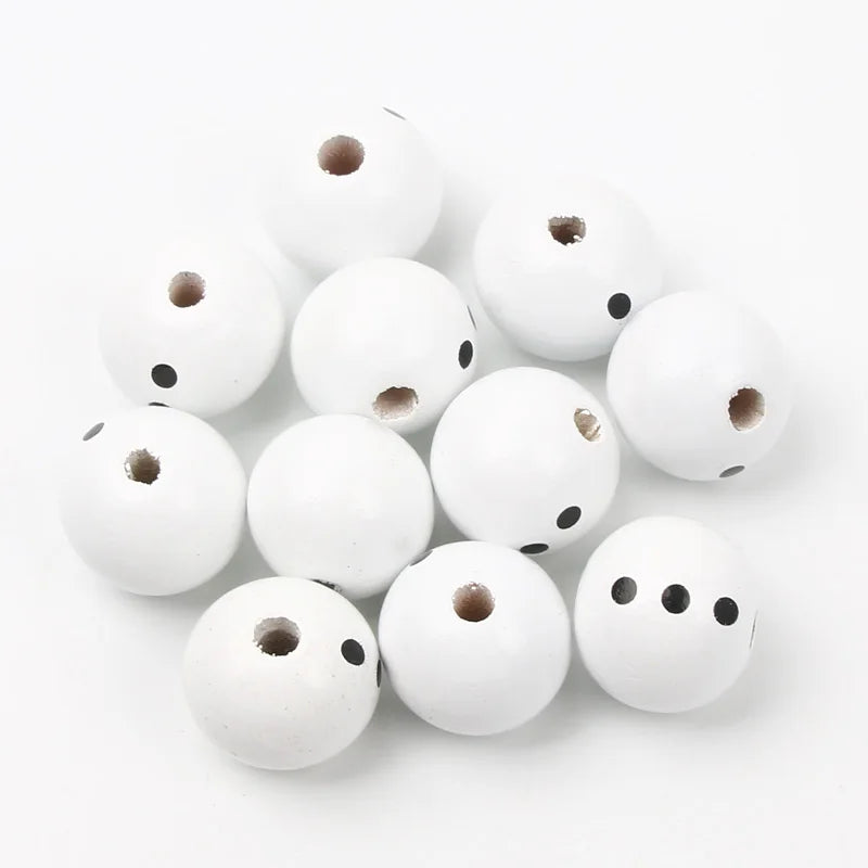 10pcs Christmas Snowman Pattern Round Balls Wood Spacer Beads