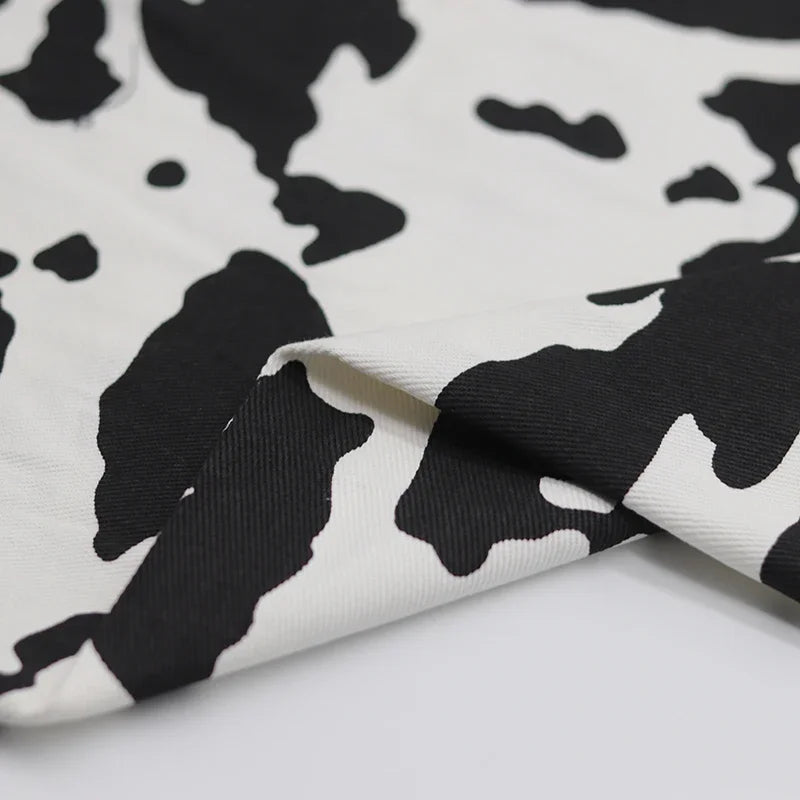 Cotton Twill Jeans Fabric Cow Printed