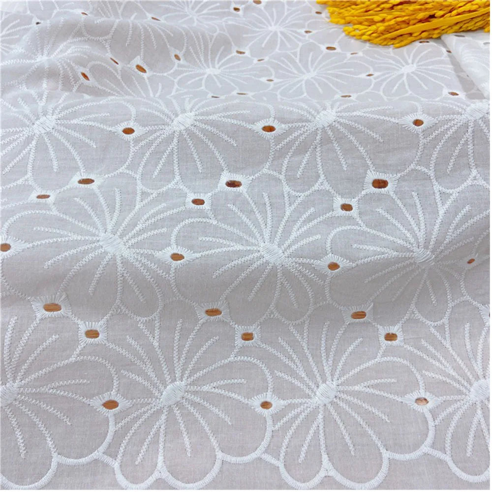 Embroidery Lace 100% Cotton Fabric by Half Yard