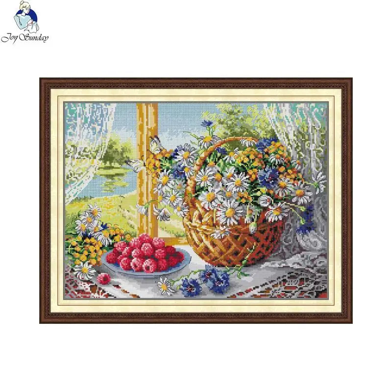 Joy Sunday DIY Flower Printed Pattern Cross Stitch Set