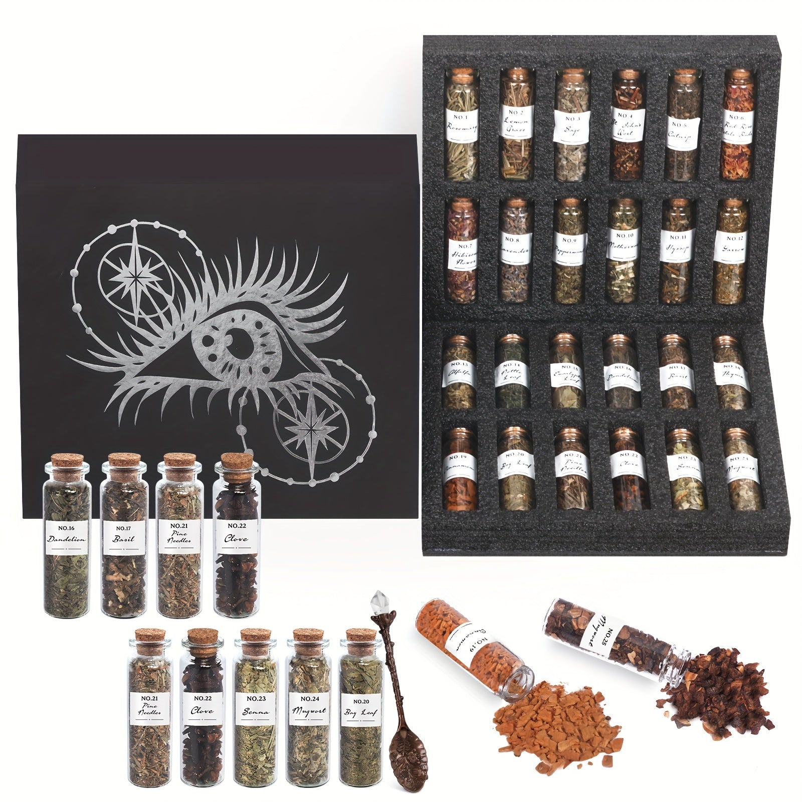 24pcs Dried Herbs 1 Crystal Spoon Kit
