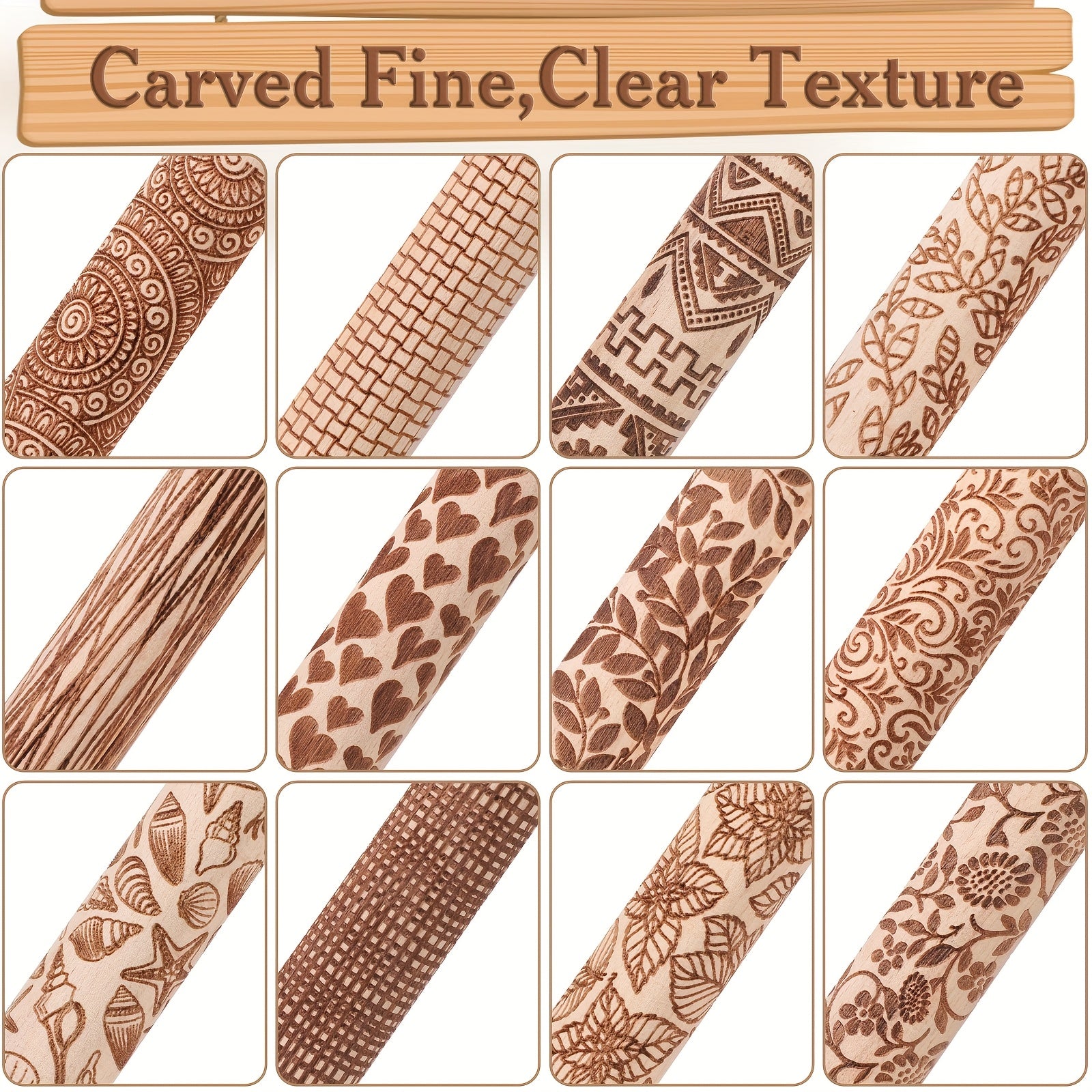 12pcs Wood (including Wood) Clay Modeling Roller