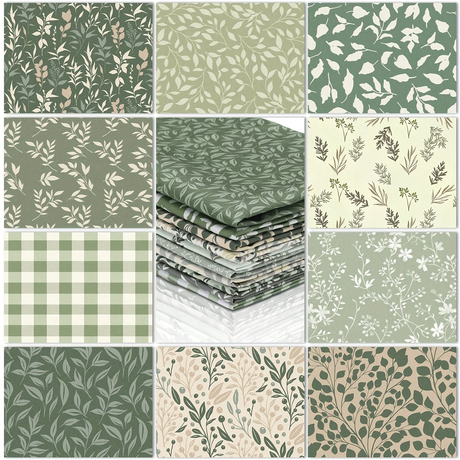 10pcs Sage Green Floral Quilting Fabric 18x22 Inch