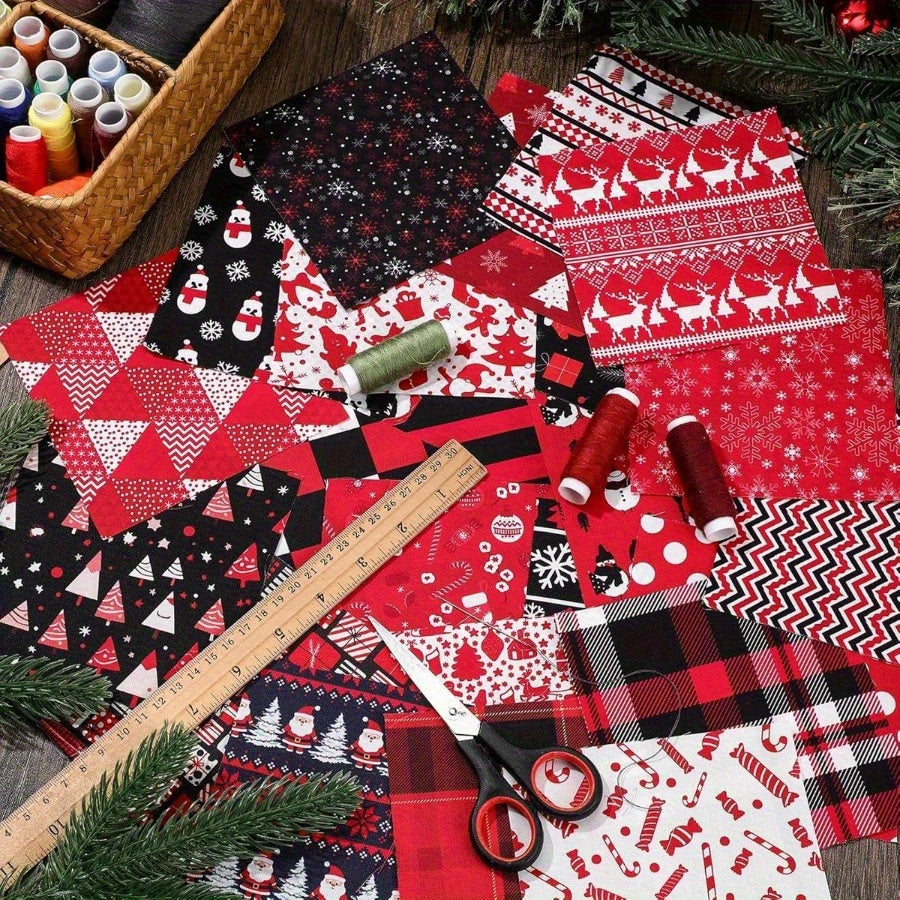 100 Pre-Cut Squares Christmas Fabric