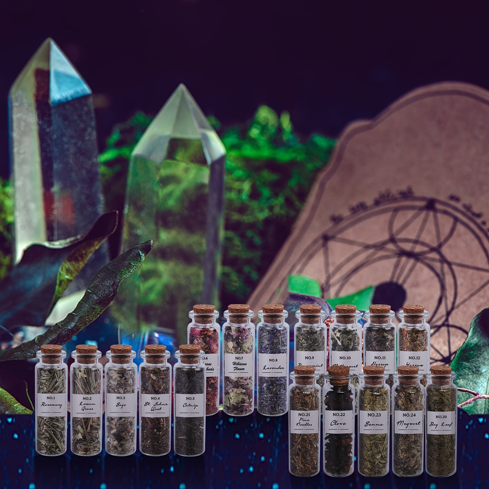 24pcs Dried Herbs 1 Crystal Spoon Kit