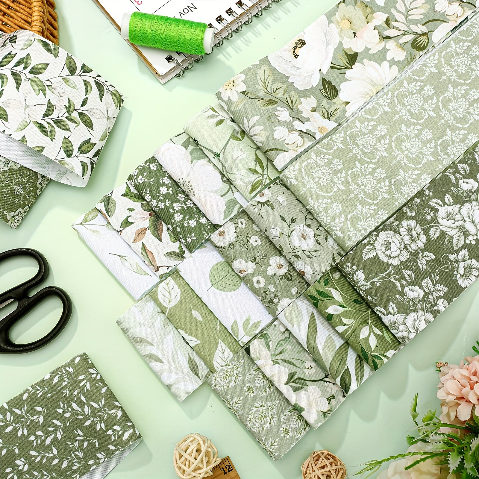 100pcs Sage Green Vintage Fabric Roll