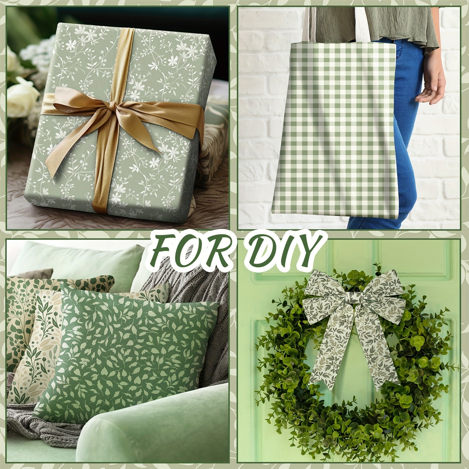 10pcs Sage Green Floral Quilting Fabric 18x22 Inch